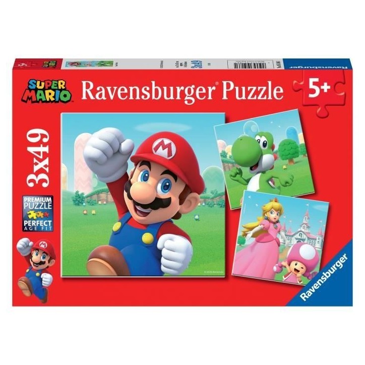 Puzzles 3x49 pieces Super Mario, Puzzle Enfant, Des 5 ans, 05186, Ravensburger