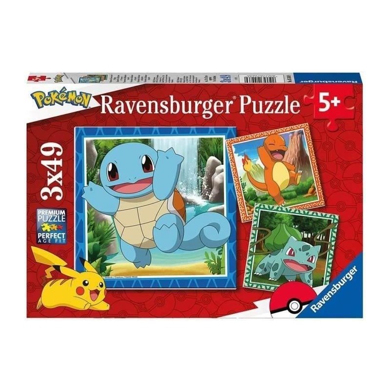 Puzzle pour enfants 3x49 pieces Pokémon - Salameche, Bulbizarre et Ca