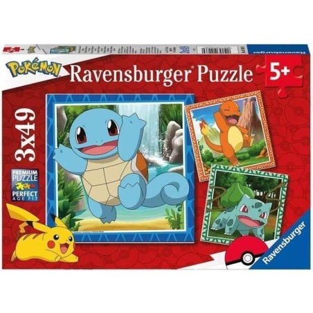 Puzzle pour enfants 3x49 pieces Pokémon - Salameche, Bulbizarre et Ca