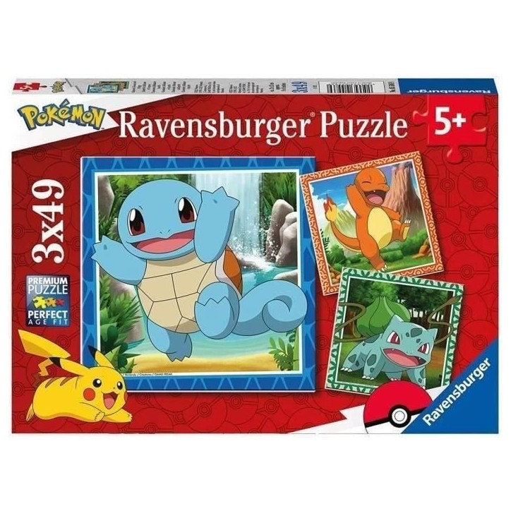 Puzzle pour enfants 3x49 pieces Pokémon - Salameche, Bulbizarre et Carapuce - Des 5 ans - 3 posters inclus - 05586 - Ravensburg Puzzle pour enfants 3x49 pieces Pokémon - Salameche, Bulbizarre et Carapuce - Des 5 ans - 3 posters inclus - 05586 - Ravensburg