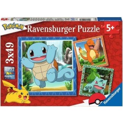 Puzzle pour enfants 3x49 pieces Pokémon - Salameche, Bulbizarre et Carapuce - Des 5 ans - 3 posters inclus - 05586 - Ravensburg