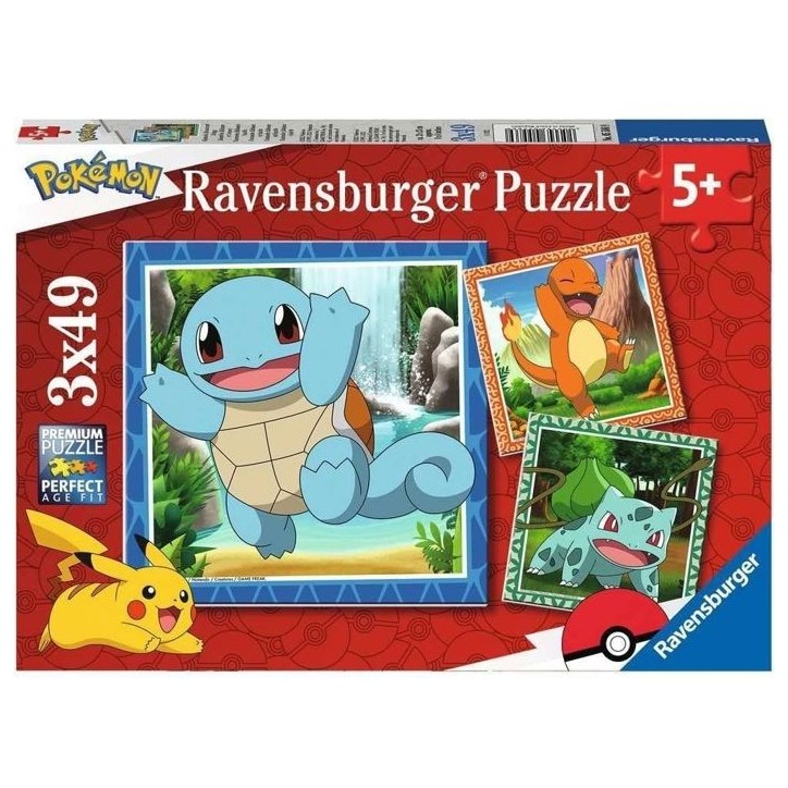 Puzzle pour enfants 3x49 pieces Pokémon - Salameche, Bulbizarre et Carapuce - Des 5 ans - 3 posters inclus - 05586 - Ravensburg Puzzle pour enfants 3x49 pieces Pokémon - Salameche, Bulbizarre et Carapuce - Des 5 ans - 3 posters inclus - 05586 - Ravensburg