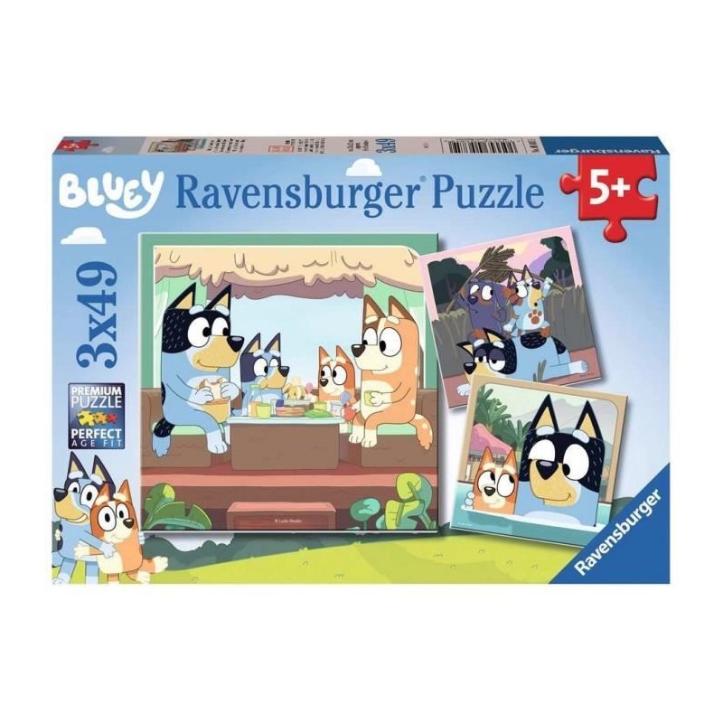 Puzzle 3x49 pieces Les aventures de Bluey - Ravensburger - LUDIQUE ET Puzzle 3x49 pieces Les aventures de Bluey - Ravensburger - LUDIQUE ET