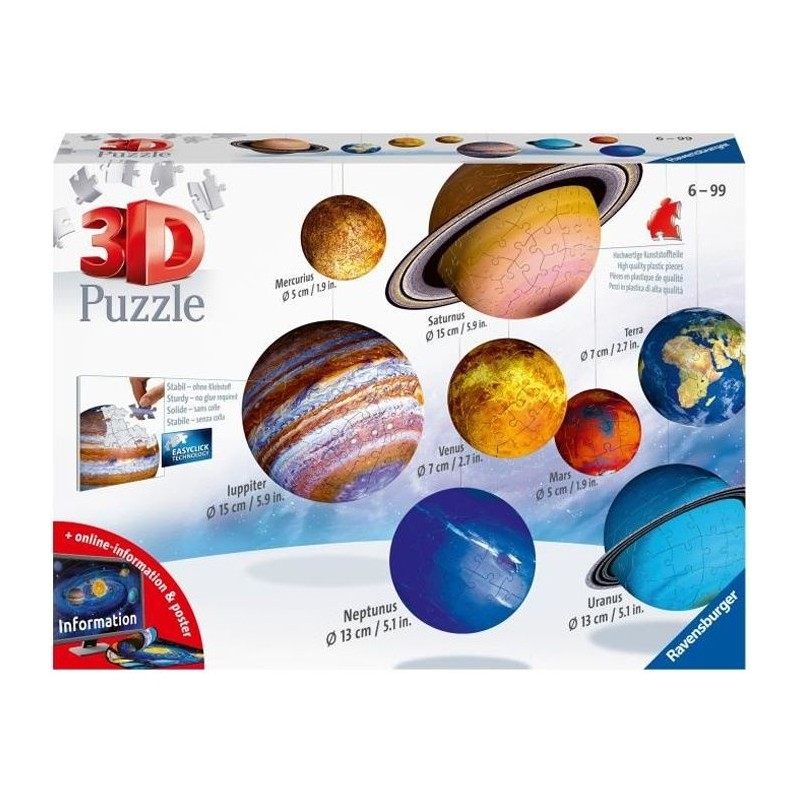 Puzzle 3D Systeme solaire - Ravensburger - 8 planetes - 522 pieces - D