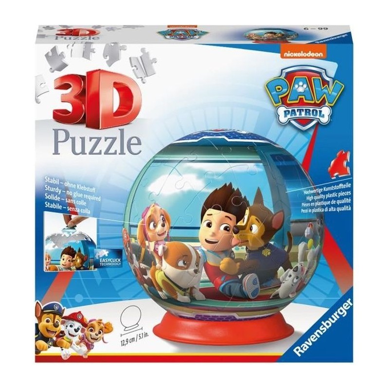 Puzzle 3D Ball Pat'Patrouille - Ravensburger - 72 pieces numérotées Puzzle 3D Ball Pat'Patrouille - Ravensburger - 72 pieces numérotées