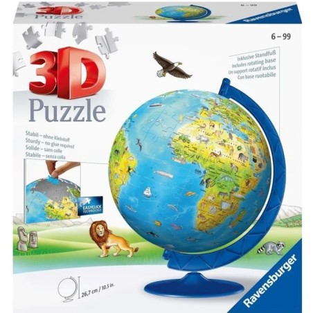 Puzzle 3D Globe terrestre 180 pieces - Ravensburger - Éducatif - Sans