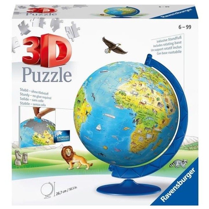 Puzzle 3D Globe terrestre 180 pieces - Ravensburger - Éducatif - Sans colle - Des 7 ans