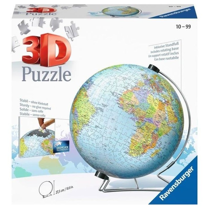 Puzzle 3D Globe 540 pieces - Ravensburger - Éducatif pour enfants - Sans colle - Des 12 ans