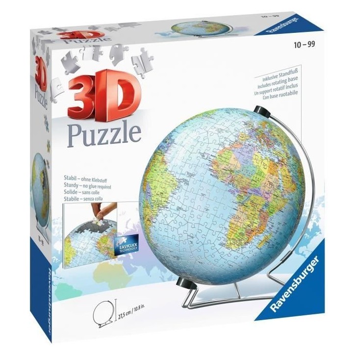 Puzzle 3D Globe 540 pieces - Ravensburger - Éducatif pour enfants - Sans colle - Des 12 ans