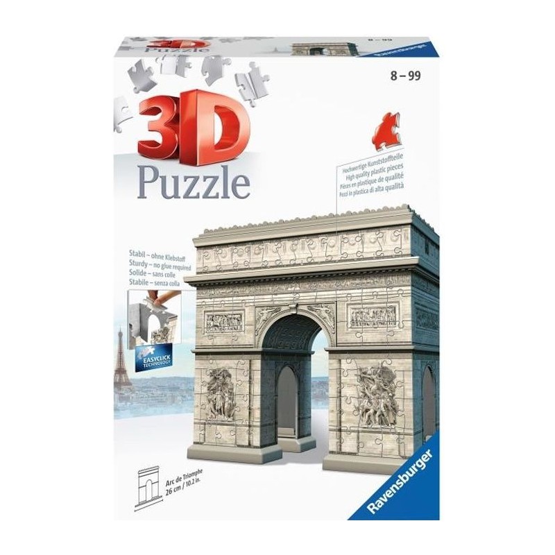 Puzzle 3D Arc de Triomphe - Ravensburger - 216 pieces - sans colle - D Puzzle 3D Arc de Triomphe - Ravensburger - 216 pieces - sans colle - D