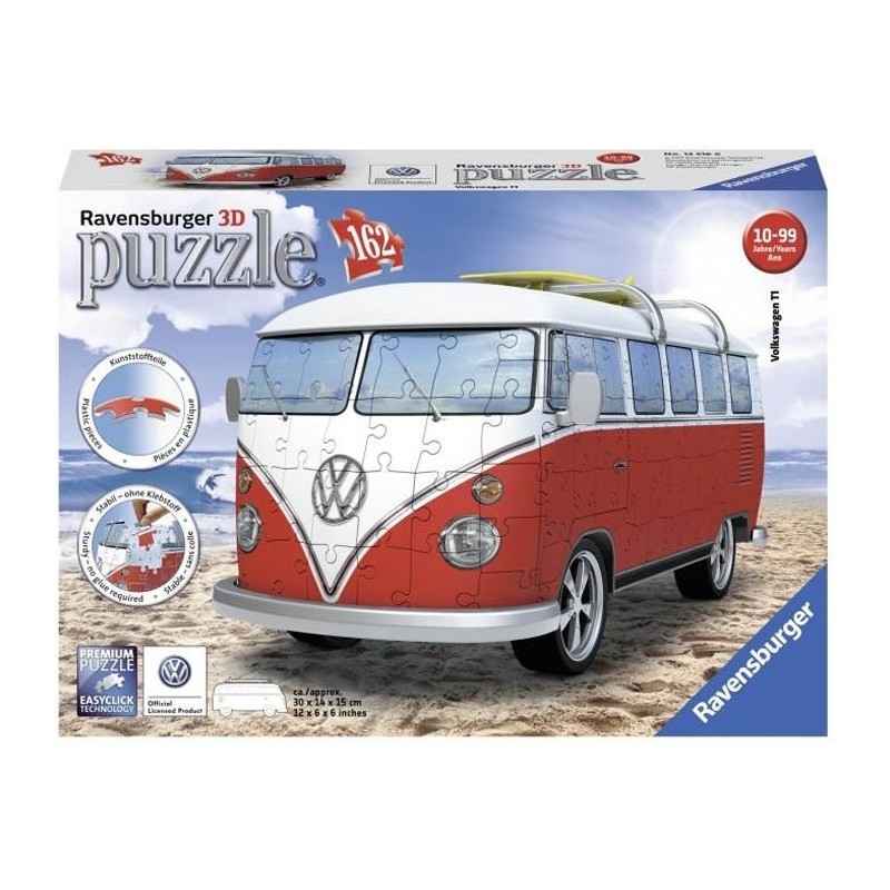 Puzzle 3D Combi T1 Volkswagen - Ravensburger - 162 pieces - sans colle Puzzle 3D Combi T1 Volkswagen - Ravensburger - 162 pieces - sans colle