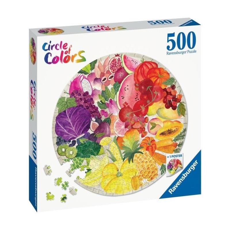 Puzzle rond 500 pieces Fruits et légumes, Circle of Colors, Abstrait, Puzzle rond 500 pieces Fruits et légumes, Circle of Colors, Abstrait,