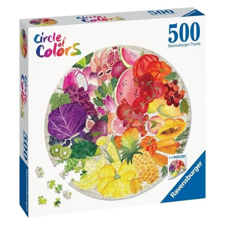 Puzzle rond 500 pieces Fruits et légumes, Circle of Colors, Abstrait, Adulte, Ravensburger Puzzle rond 500 pieces Fruits et légumes, Circle of Colors, Abstrait, Adulte, Ravensburger