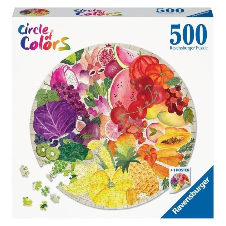 Puzzle rond 500 pieces Fruits et légumes, Circle of Colors, Abstrait, Adulte, Ravensburger Puzzle rond 500 pieces Fruits et légumes, Circle of Colors, Abstrait, Adulte, Ravensburger