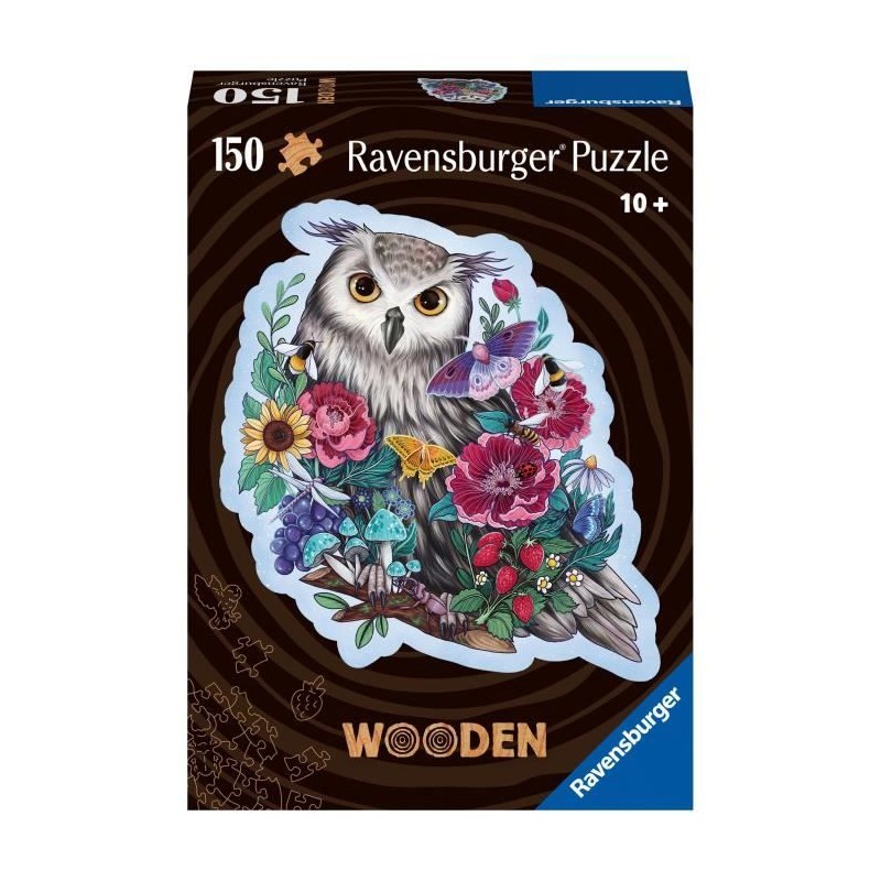 Puzzle en bois Hibou floral 150 pieces robustes et naturelles dont 15