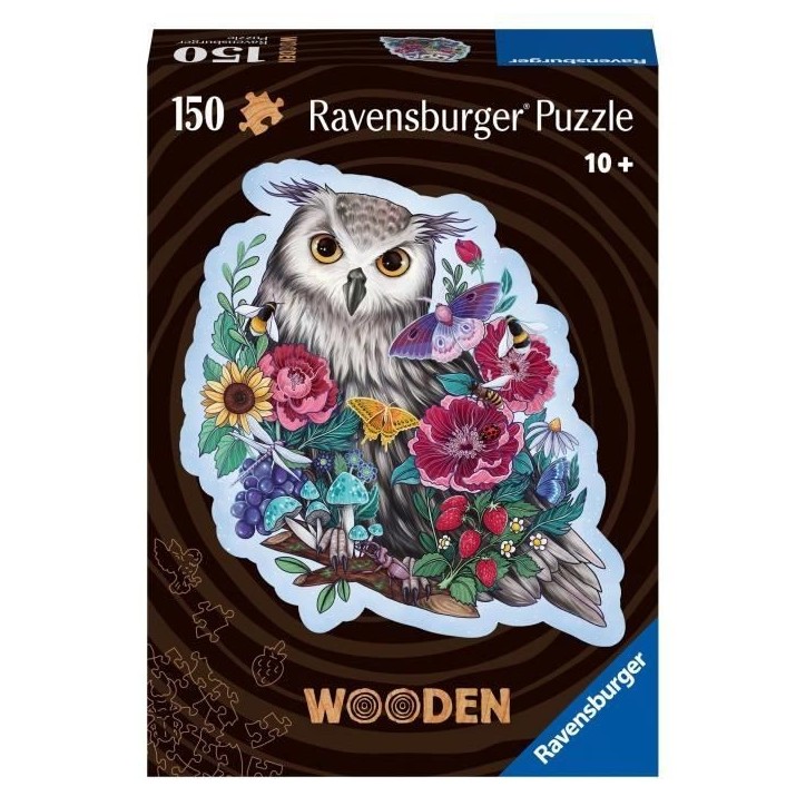 Puzzle en bois Hibou floral 150 pieces robustes et naturelles dont 15 figurines en bois (whimsies), des 10 ans, 17511, Ravensbur Puzzle en bois Hibou floral 150 pieces robustes et naturelles dont 15 figurines en bois (whimsies), des 10 ans, 17511, Ravensbur