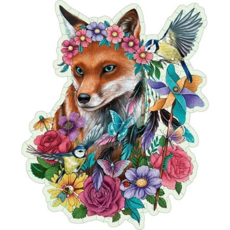 Puzzle en bois Renard coloré 150 pieces robustes et naturelles dont 15 figurines en bois (whimsies), Qualité premium - Pour en
