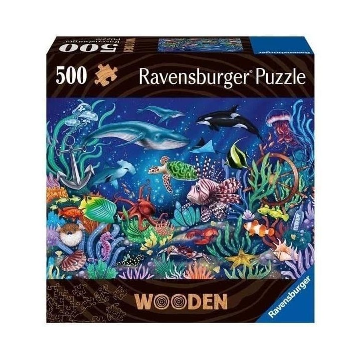 Puzzle en bois Monde marin coloré 500 pieces robustes et naturelles dont 40 figurines en bois (whimsies), Qualité premium - Po Puzzle en bois Monde marin coloré 500 pieces robustes et naturelles dont 40 figurines en bois (whimsies), Qualité premium - Po