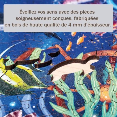 Puzzle en bois Monde marin coloré 500 pieces robustes et naturelles dont 40 figurines en bois (whimsies), Qualité premium - Po