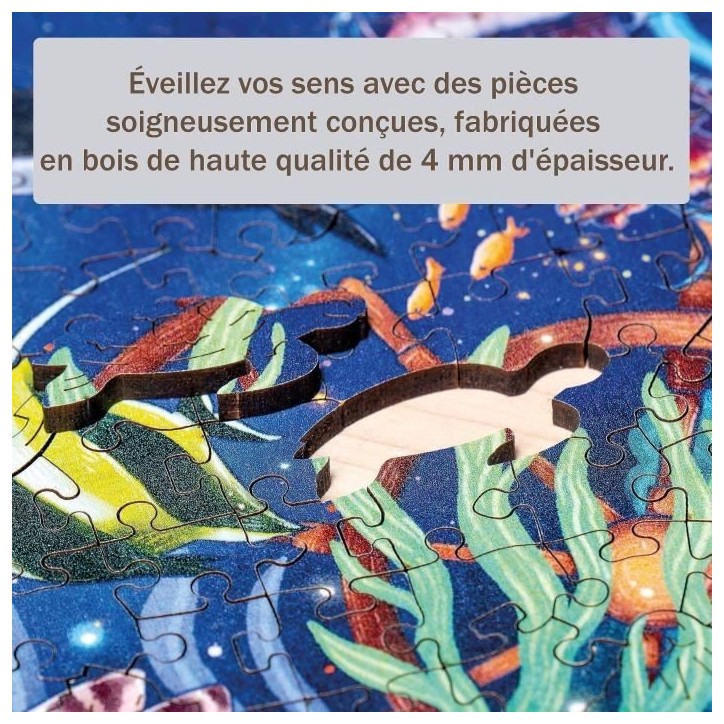 Puzzle en bois Monde marin coloré 500 pieces robustes et naturelles dont 40 figurines en bois (whimsies), Qualité premium - Po Puzzle en bois Monde marin coloré 500 pieces robustes et naturelles dont 40 figurines en bois (whimsies), Qualité premium - Po