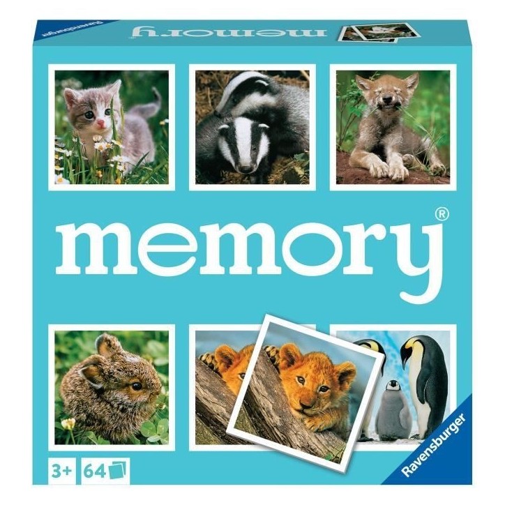 Jeu de paires et de mémoire - Grand memory - Petits Animaux - Ravensburger - 64 cartes Jeu de paires et de mémoire - Grand memory - Petits Animaux - Ravensburger - 64 cartes