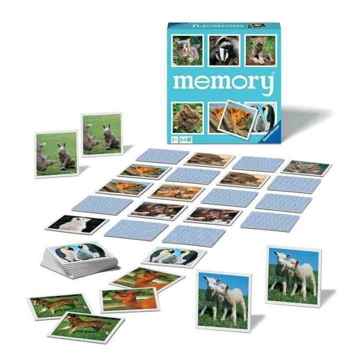 Jeu de paires et de mémoire - Grand memory - Petits Animaux - Ravensburger - 64 cartes Jeu de paires et de mémoire - Grand memory - Petits Animaux - Ravensburger - 64 cartes