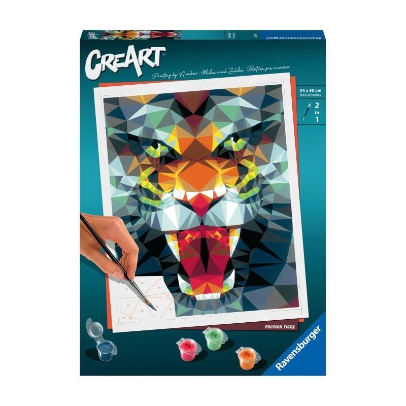 CreArt Tigre polygonal 24x30 cm - Peinture par numéros – Des 12 ans