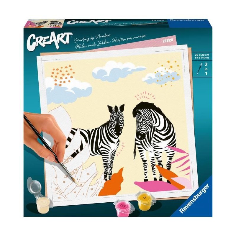 CreArt Zebre 20x20 cm - format carré - Peinture par numéros – Des