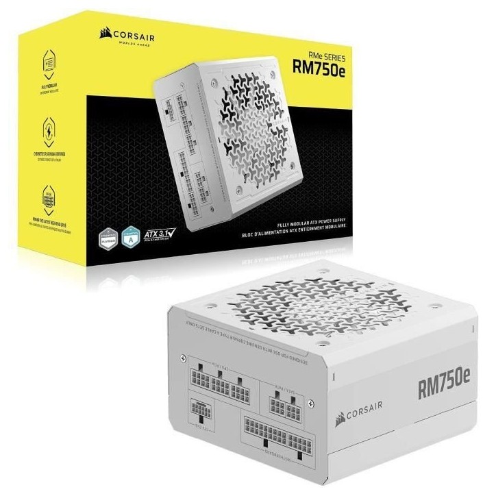 Alimentation PC - CORSAIR - CP-9020292-EU - RM750e White - 750 W - ATX 3.1 - Cybenetics GOLD Alimentation PC - CORSAIR - CP-9020292-EU - RM750e White - 750 W - ATX 3.1 - Cybenetics GOLD