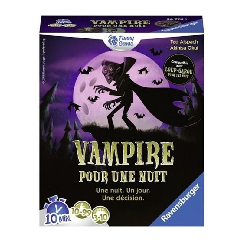 Vampire pour une nuit, Jeu de carte et de rôle, Des 10 ans, Durée 30 Vampire pour une nuit, Jeu de carte et de rôle, Des 10 ans, Durée 30