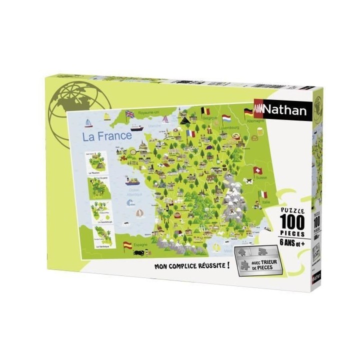 Puzzle enfant 100 pieces - Carte de France - Nathan - Trieur 3 compartiments - Des 6 ans Puzzle enfant 100 pieces - Carte de France - Nathan - Trieur 3 compartiments - Des 6 ans