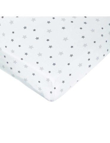 Drap housse imprimé étoiles - DOMIVA - 60 x 120 cm - Jersey - oeko-Tex - Blanc