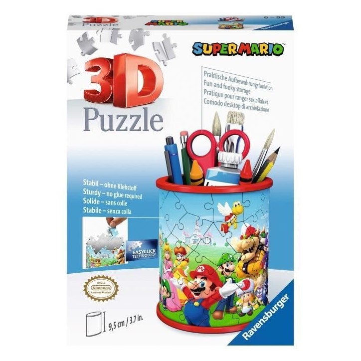 Pot a crayons 3D Super Mario - Ravensburger - Puzzle enfant - 54 pieces - Sans colle - a partir de 6 ans Pot a crayons 3D Super Mario - Ravensburger - Puzzle enfant - 54 pieces - Sans colle - a partir de 6 ans