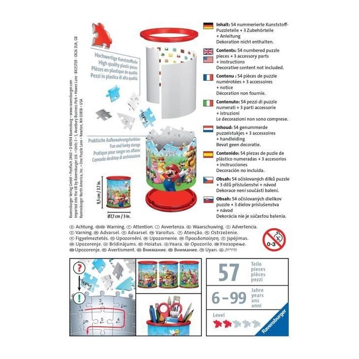 Pot a crayons 3D Super Mario - Ravensburger - Puzzle enfant - 54 pieces - Sans colle - a partir de 6 ans Pot a crayons 3D Super Mario - Ravensburger - Puzzle enfant - 54 pieces - Sans colle - a partir de 6 ans