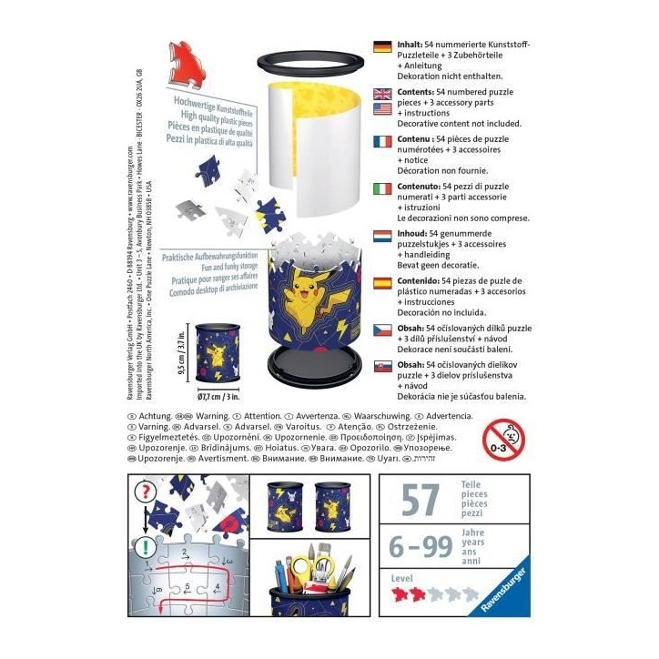 Pot a crayons Pokémon Puzzle 3D Ravensburger - 54 pieces - Sans colle - Des 6 ans Pot a crayons Pokémon Puzzle 3D Ravensburger - 54 pieces - Sans colle - Des 6 ans