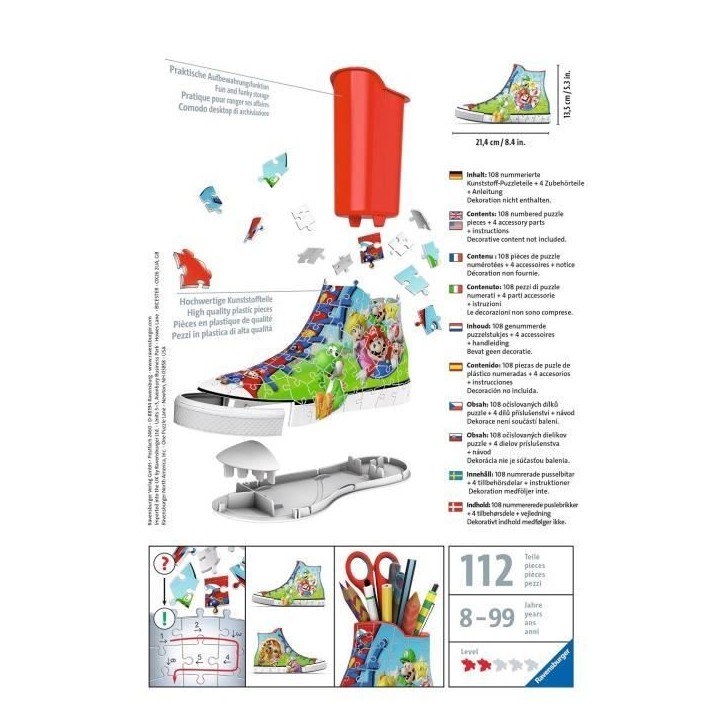 Puzzle 3D Sneaker Super Mario - Ravensburger - 108 pieces - Sans colle - A partir de 8 ans Puzzle 3D Sneaker Super Mario - Ravensburger - 108 pieces - Sans colle - A partir de 8 ans