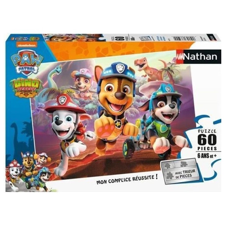 Nathan - Puzzle 60 pieces - Pat'Patrouille A la rescousse des dinosaures - Puzzle Enfant + Trieur - Des 6 ans Nathan - Puzzle 60 pieces - Pat'Patrouille A la rescousse des dinosaures - Puzzle Enfant + Trieur - Des 6 ans