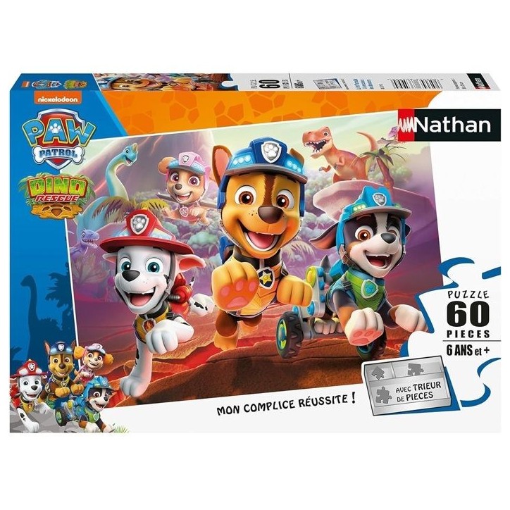 Nathan - Puzzle 60 pieces - Pat'Patrouille A la rescousse des dinosaures - Puzzle Enfant + Trieur - Des 6 ans Nathan - Puzzle 60 pieces - Pat'Patrouille A la rescousse des dinosaures - Puzzle Enfant + Trieur - Des 6 ans