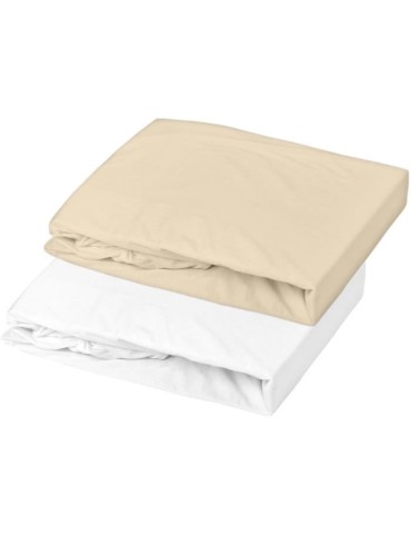 Lot de 2 draps housse Jersey oeko-Tex pour lit enfant - Blanc/Cailloux - 70 x 140 cm