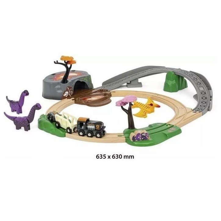 BRIO Circuit Aventure Dinosaure 21 pieces - Action de Jeu sans Pile - Dinosaures Inclus - Circuit de Train en Bois - Brio World