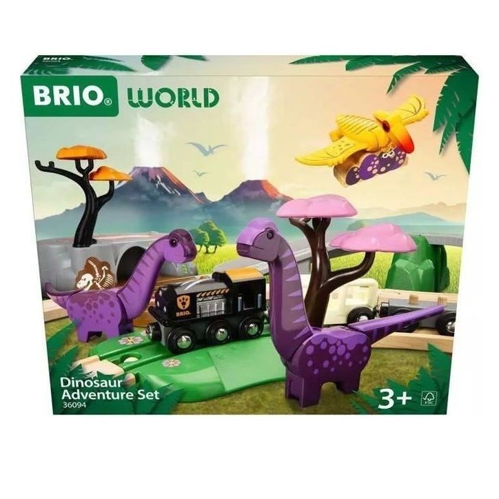 BRIO Circuit Aventure Dinosaure 21 pieces - Action de Jeu sans Pile - Dinosaures Inclus - Circuit de Train en Bois - Brio World