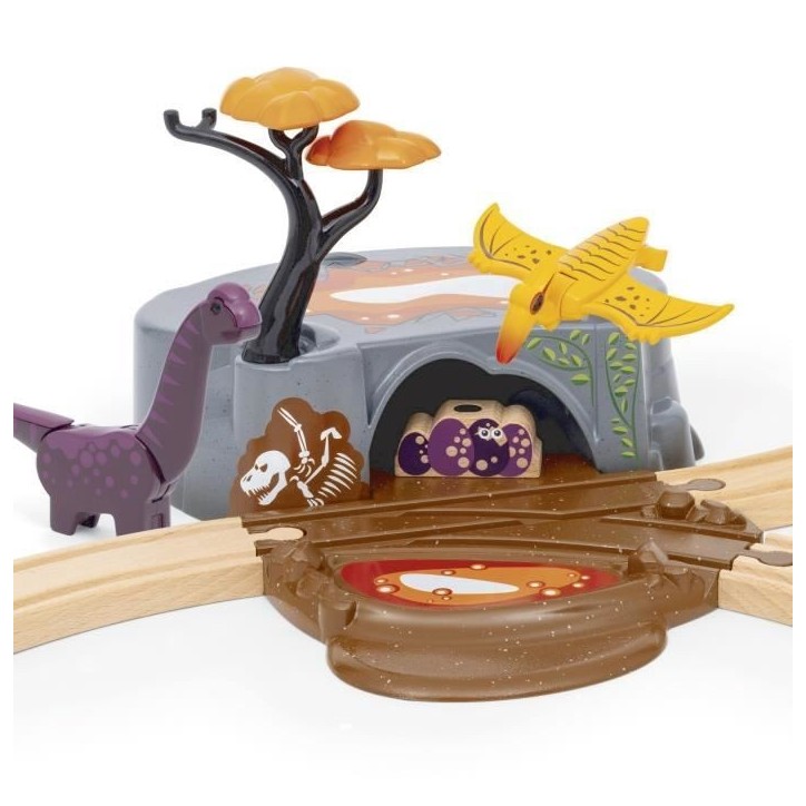 BRIO Circuit Aventure Dinosaure 21 pieces - Action de Jeu sans Pile - Dinosaures Inclus - Circuit de Train en Bois - Brio World