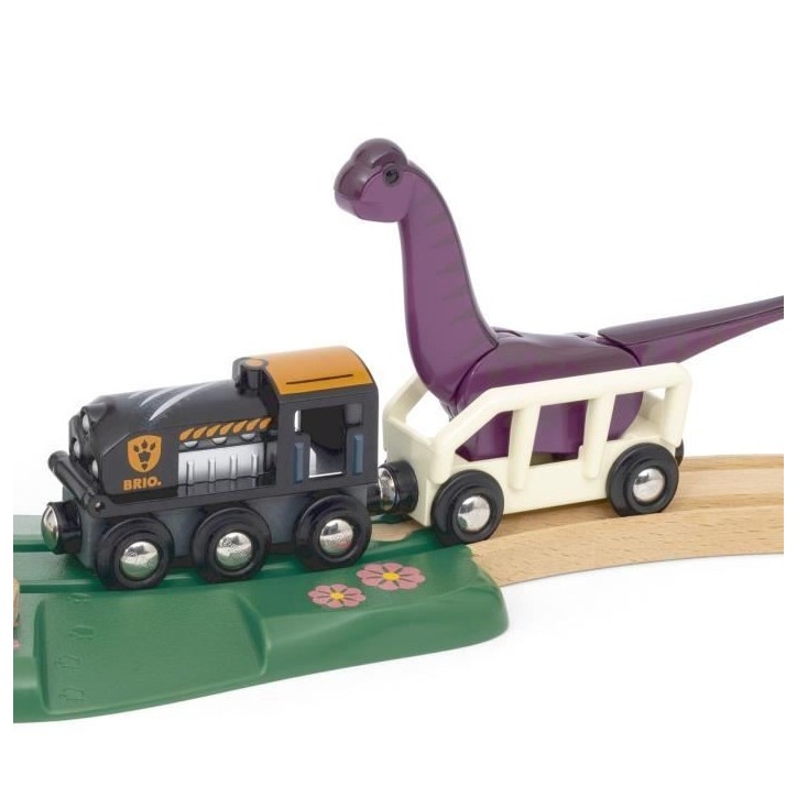 BRIO Circuit Aventure Dinosaure 21 pieces - Action de Jeu sans Pile - Dinosaures Inclus - Circuit de Train en Bois - Brio World