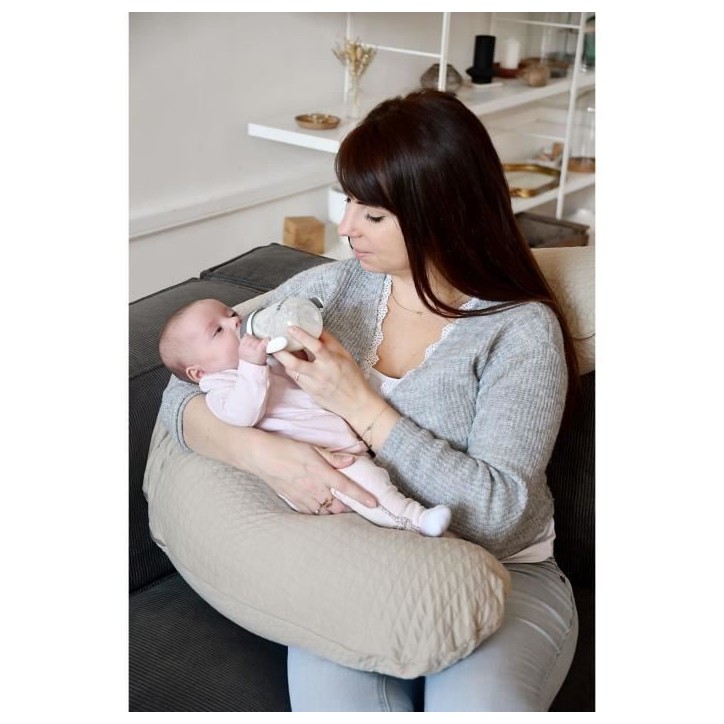 BÉABA - Big Flopsy™ - Coussin de grossesse et d'allaitement - Fleur de coton - 180 cm - Lin