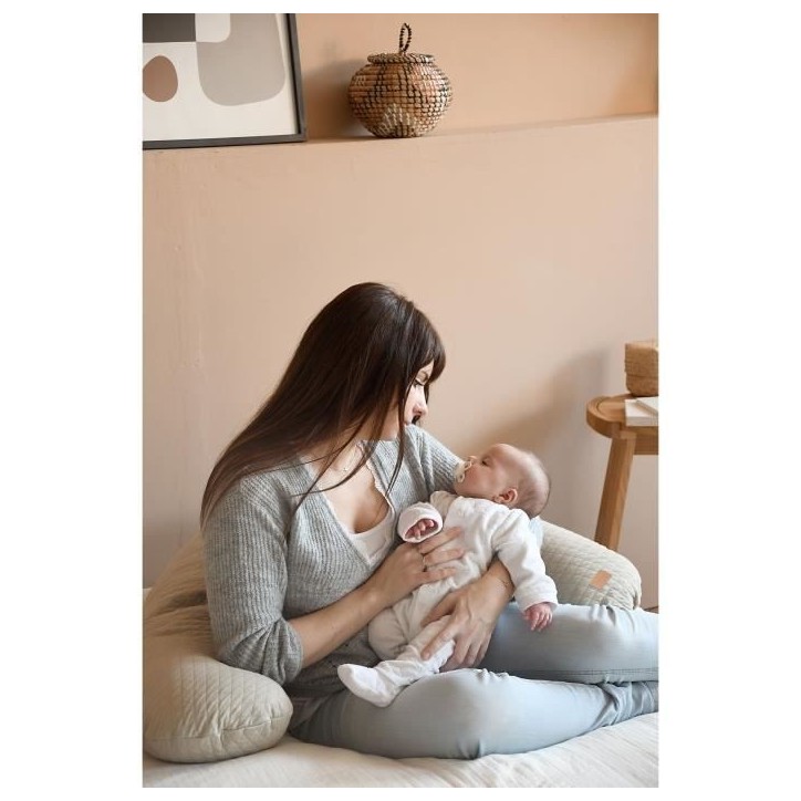 BÉABA - Big Flopsy™ - Coussin de grossesse et d'allaitement - Fleur de coton - 180 cm - Lin