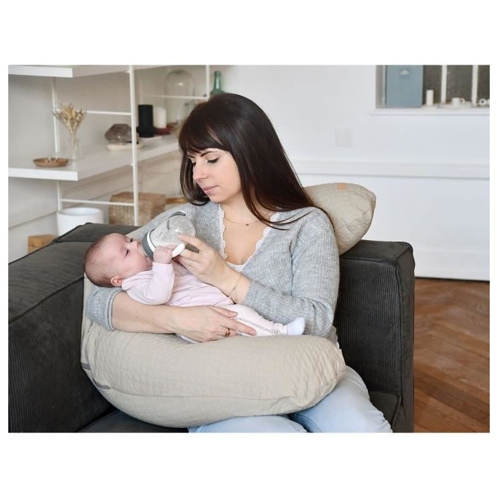 BÉABA - Big Flopsy™ - Coussin de grossesse et d'allaitement - Fleur de coton - 180 cm - Lin