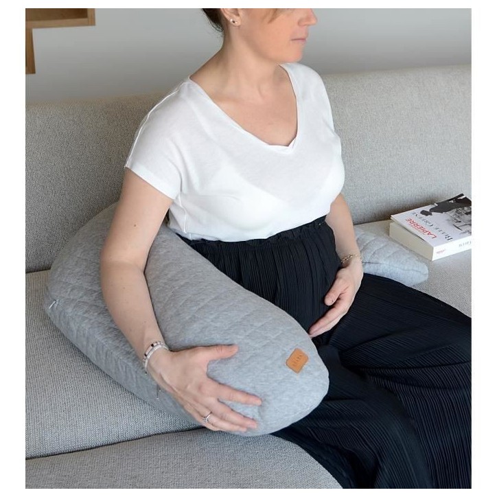 BÉABA - Big Flopsy™ - Coussin de grossesse et d'allaitement - Fleur de coton - Gris Chiné, 180 cm BÉABA - Big Flopsy™ - Coussin de grossesse et d'allaitement - Fleur de coton - Gris Chiné, 180 cm