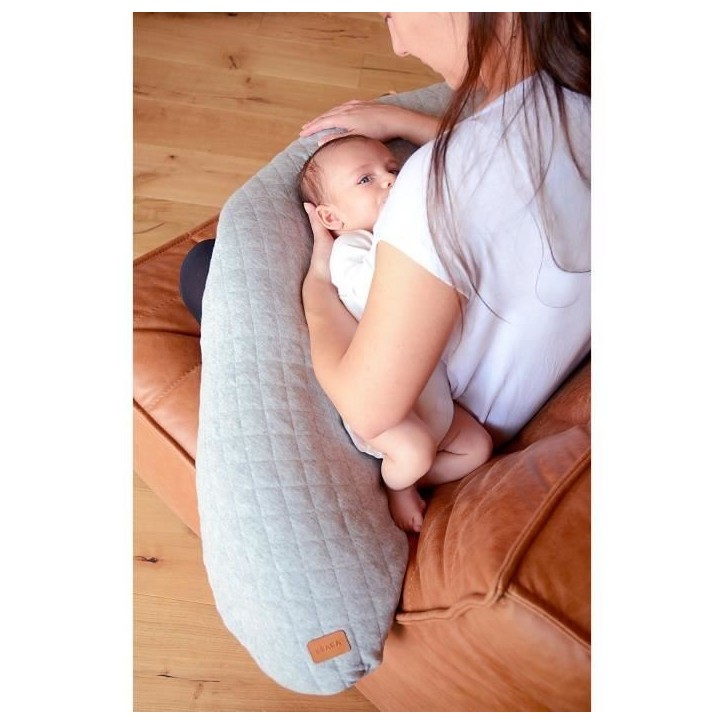 BÉABA - Big Flopsy™ - Coussin de grossesse et d'allaitement - Fleur de coton - Gris Chiné, 180 cm BÉABA - Big Flopsy™ - Coussin de grossesse et d'allaitement - Fleur de coton - Gris Chiné, 180 cm