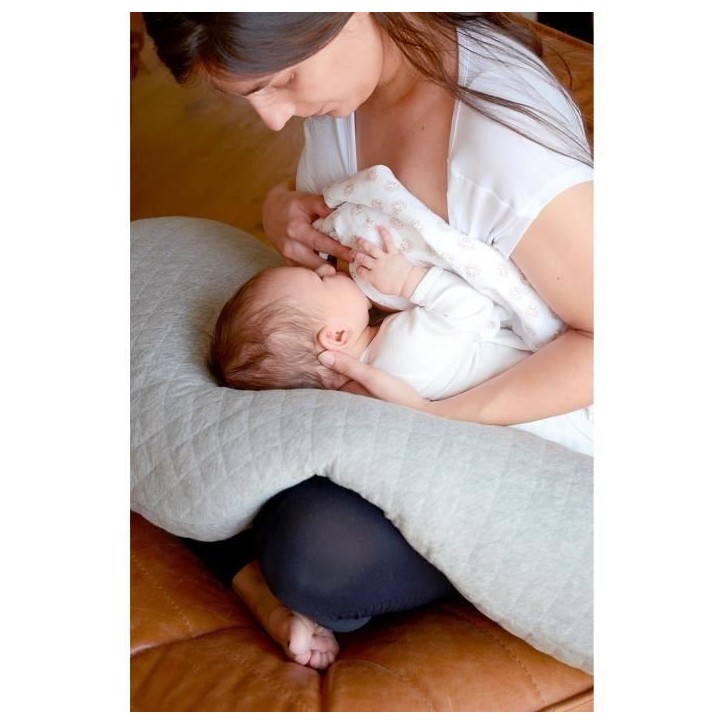BÉABA - Big Flopsy™ - Coussin de grossesse et d'allaitement - Fleur de coton - Gris Chiné, 180 cm BÉABA - Big Flopsy™ - Coussin de grossesse et d'allaitement - Fleur de coton - Gris Chiné, 180 cm