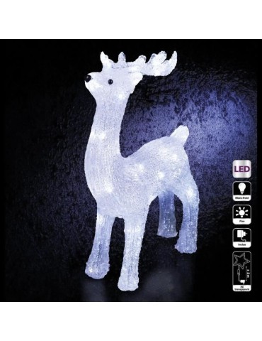 Décoration lumineuse extérieure renne débout acrylique transparent 40 LED Blanc fixe transfo